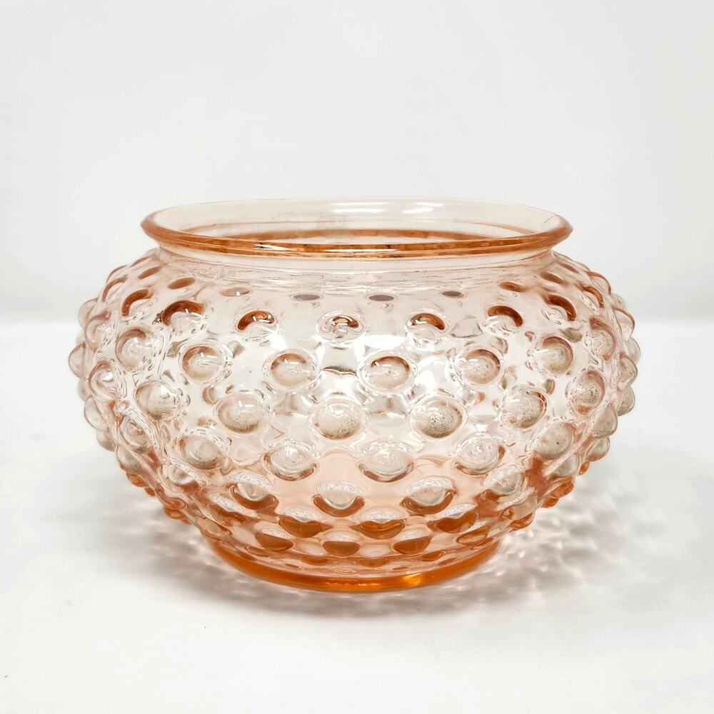 Vintage Pink Hobnail Glass Rose Bowl Blush Mid Century Cottagecore